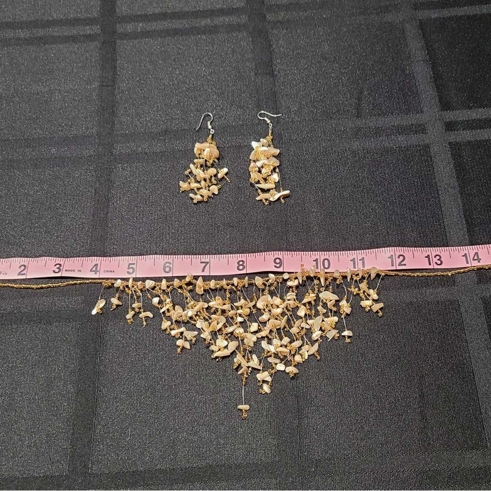 Gold and Cream Necklace and Earrings - Picture 7 of 7